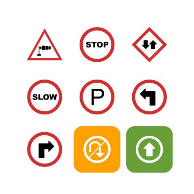 Kişisel ve ticari kullanım için 9 simge yol işareti...