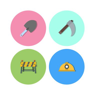 Beyaz arkaplanda 4 set inşaat simgesi izole edildi...