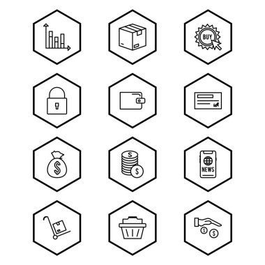 Beyaz Arkaplanda İzole Edilmiş 12 E-Ticaret Simgesi...