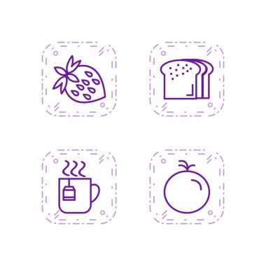 Beyaz arkaplanda 4 Gıda simgesi izole edildi...