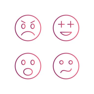  4 Emoji Simgesi Kağıdı Beyaz Arkaplanda İzole Edildi...