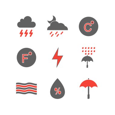 Beyaz Arkaplan Vektörü İzole Edilmiş Elementler Üzerinde 9 Hava Simgesi Seti...