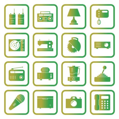 Beyaz Arkaplan Vektörü İzole Edilmiş Elementler üzerinde 16 elektronik aygıt seti...