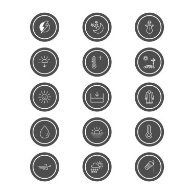 Beyaz arkaplanda 15 Hava Durumu simgesi izole edildi...