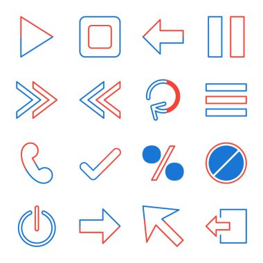 Beyaz Arkaplan Vektörü İzole Edilmiş Elementler Üzerine 16 temel öge seti Simgesi...