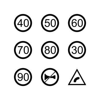 9 Yol İşareti Simgesi Sayfası Beyaz Arkaplanda İzole Edildi...