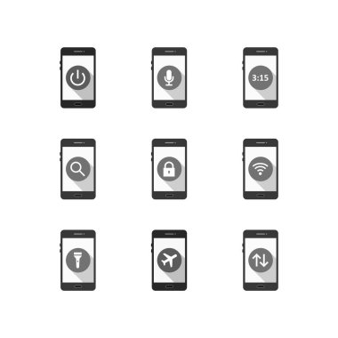 Beyaz arkaplanda 9 adet mobil uygulama simgesi izole edildi...