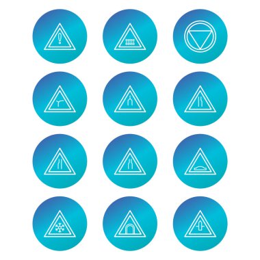 Beyaz arkaplanda 12 Yol İşareti simgesi izole edildi...