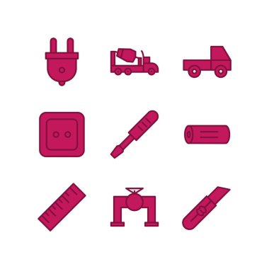 Beyaz Arkaplanda İzole edilmiş 9 inşaat Simgesi...