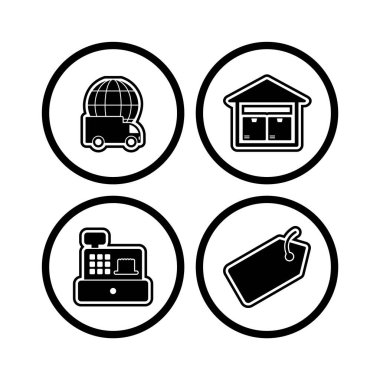 Beyaz arkaplanda 4 adet e-ticaret simgesi izole edildi...