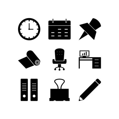 Beyaz arkaplanda 9 ofis simgesi izole edildi...