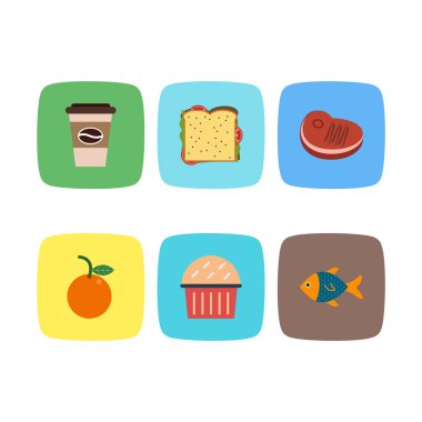Beyaz Arkaplan Vektörü İzole Edilmiş Elementler Üzerine 6 Gıda Simgesi 