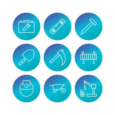 Beyaz arkaplanda 9 set inşaat simgesi izole edildi...