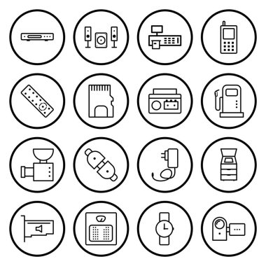 Beyaz Arkaplan Vektörü İzole Edilmiş Elementler üzerinde 16 elektronik aygıt seti...