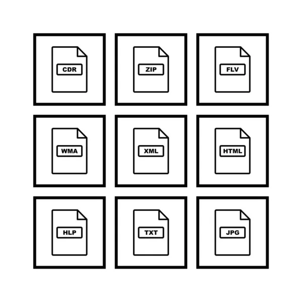 Ensemble Icônes Formats Fichiers Isolées Sur Fond Blanc — Image vectorielle