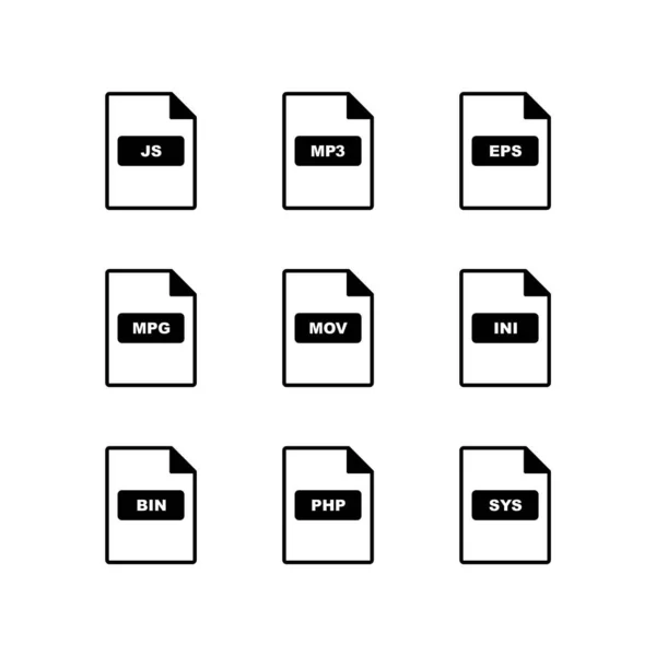 Jeu Formats Fichiers Icônes Sur Fond Blanc Éléments Isolés Vectoriels — Image vectorielle