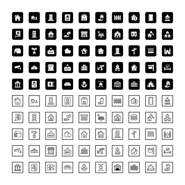 Set Van 100 Onroerend Goed Iconen Witte Achtergrond Vector Isolated — Stockvector