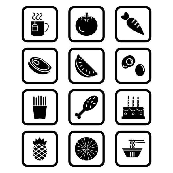 12份在白色背景下隔离的食物图标单 — 图库矢量图片