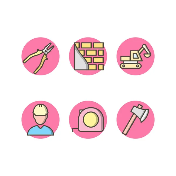 Set of 6 construction Icons on White Background Vector Isolated Elements...