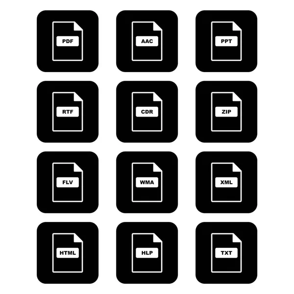 Jeu Formats Fichiers Icônes Sur Fond Blanc Éléments Isolés Vectoriels — Image vectorielle
