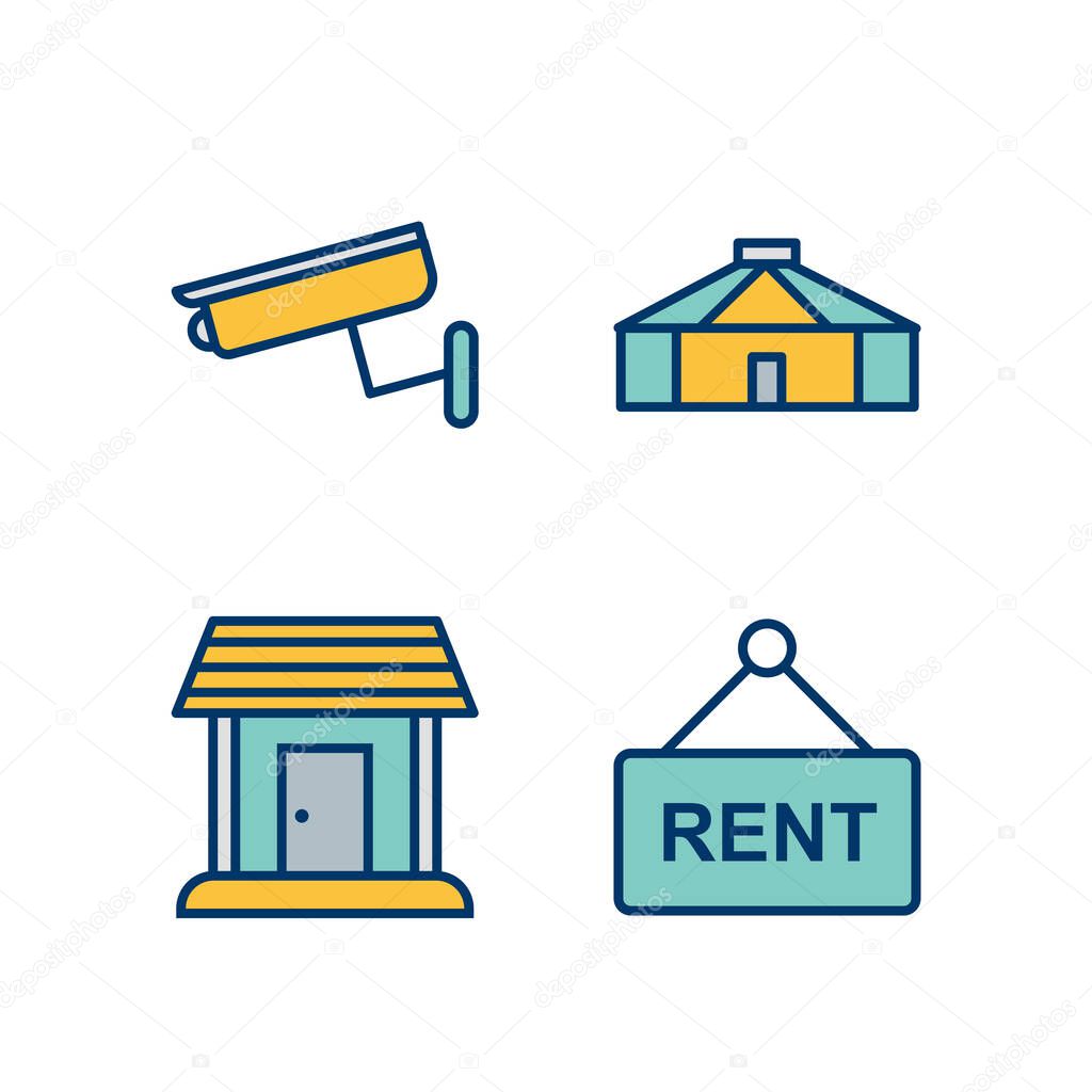 Set of 4 real estate Icons on White Background Vector Isolated Elements...