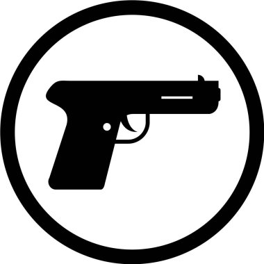 Beyaz arkaplanda siyah bir silah simgesi var. polis sembolü vektör illüstrasyonu