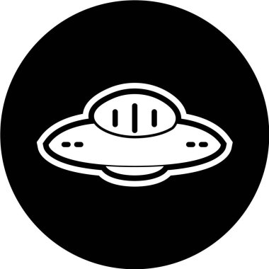 Beyaz arkaplan vektörü illüstrasyonunda siyah çemberdeki ufo simgesi