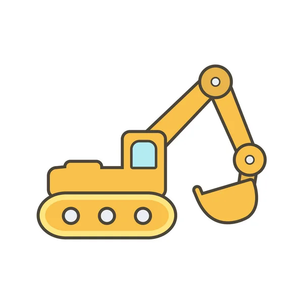 Excavator Icon Flat Style Isolated White Background Construction Transportation Symbol — Stock Vector