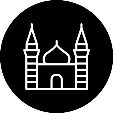 Beyaz arkaplanda siyah stil cami simgesi var. din sembolü illüstrasyon.
