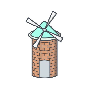 Çizgi film tarzında yel değirmeni simgesi beyaz arkaplanda izole