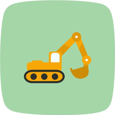 Beyaz arkaplanda düz stil kazıcı simgesi izole edildi. Yapı ve ulaşım sembolü vektör çizimi