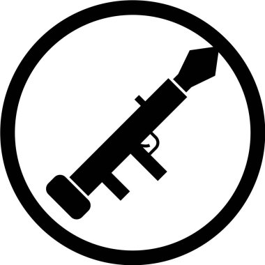 Beyaz arkaplanda siyah bir silah simgesi var. avlanma sembolü çizimi.