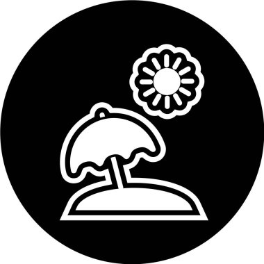 Güneş ve şemsiye ikonu. vektör illüstrasyonu