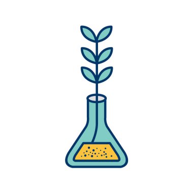 Beyaz arkaplanda siyah renkli laboratuvar matarası simgesi var. Biyoloji sembolü vektör çizimi.