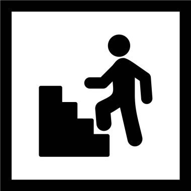 Siyah arkaplan vektör çizimi üzerinde yürüyen merdiven simgesi olan adam