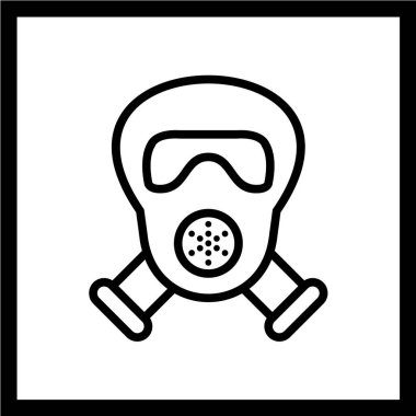 Gaz maskesi simgesi. koyu arkaplanda siyah ve beyaz vektör sembolü