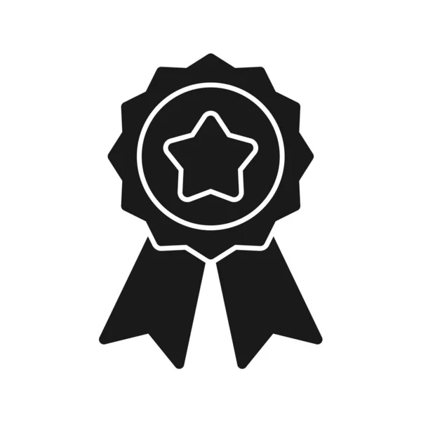 白地に隔離されたブラックスタイルのメダルアイコン 受賞シンボルベクトルイラスト — ストックベクタ
