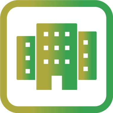 Modern şehir vektör simgesi ayarlandı. Bina düğmesi. yeşil, düz resim.