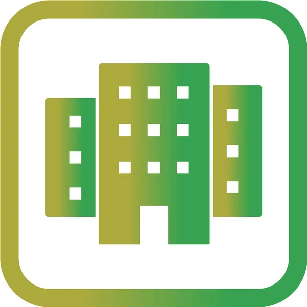 Σύγχρονη Πόλη Διάνυσμα Εικονίδιο Που Κουμπί Κτίριο Πράσινο Επίπεδο Εικονόγραμμα — Διανυσματικό Αρχείο