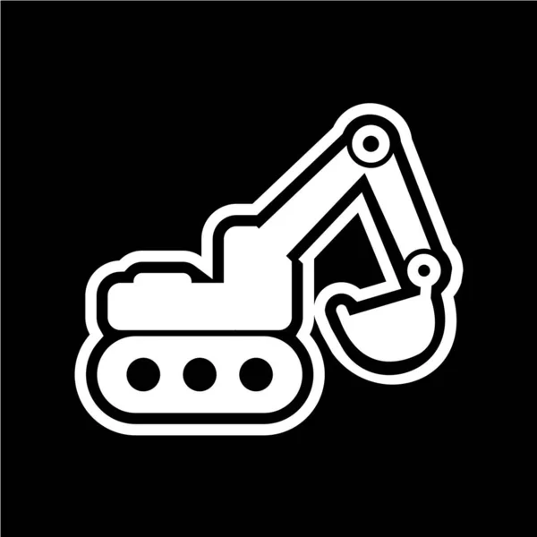 vector illustration of black and white line icon of excavator