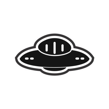 Beyaz arkaplanda siyah bir UFO simgesi izole edildi. vektör illüstrasyonu