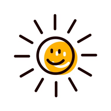 Mutlu gülümseyen güneş ikonu, vektör illüstrasyonu