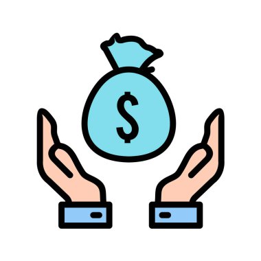 el ele tutuşan para simgesi vektör illüstrasyonu