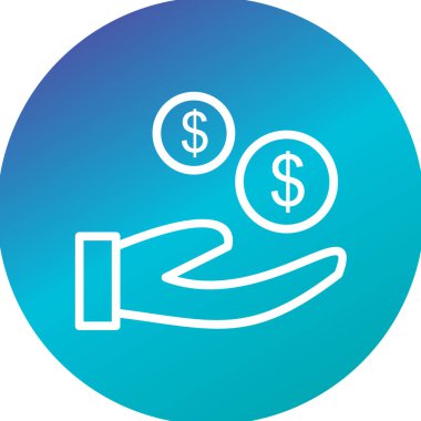 Beyaz arka planda gölgesi olan mavi daireli dolar işareti