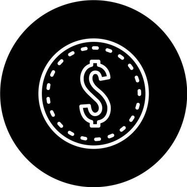 Dolar madeni para ikonu. Siyah illüstrasyon beyaz arkaplanda izole edildi