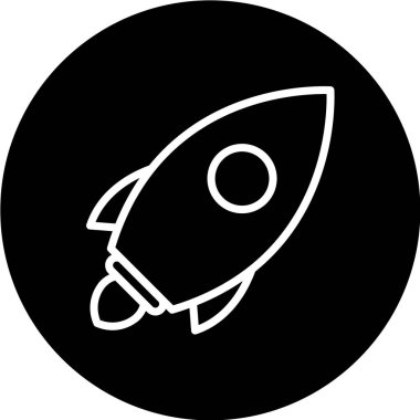 Beyaz arka planda siyah daire şeklinde izole edilmiş bir roket simgesi. vektör illüstrasyonu