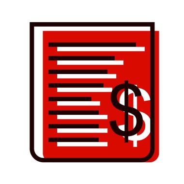 Beyaz arkaplan vektör illüstrasyonunda izole edilmiş düz biçimdeki kırmızı kağıt belge simgesi