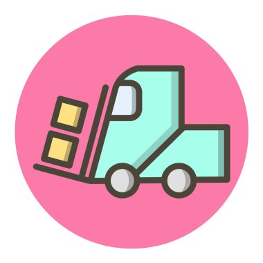 Beyaz arkaplan vektör illüstrasyonunda kırmızı çemberdeki kamyon simgesi