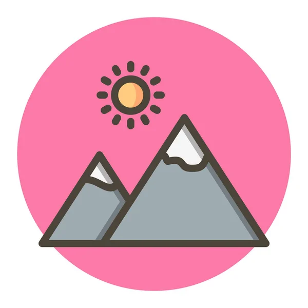 Berg Mit Sonne Ikone Trendigen Stil Isolierten Hintergrund — Stockvektor