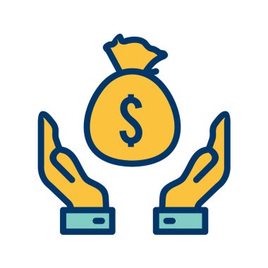 Dolar işareti ikonlu para çantası. vektör illüstrasyonu